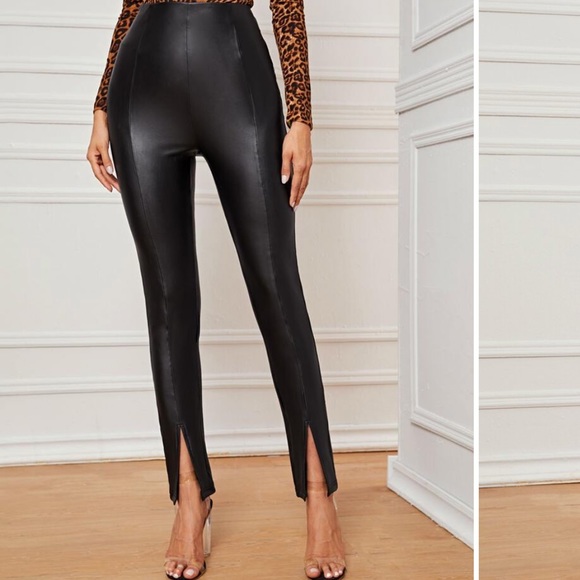 Pants - Split Hem Faux Leather Pants